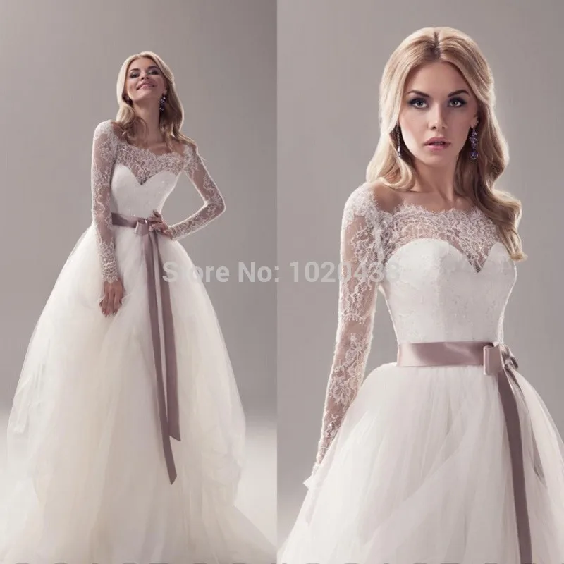 

casamento new 2018 Long Sleeve Lace Bow Off The Shoulder Tulle A-Line bridal Gown vestido de noiva mother of the bride dresses