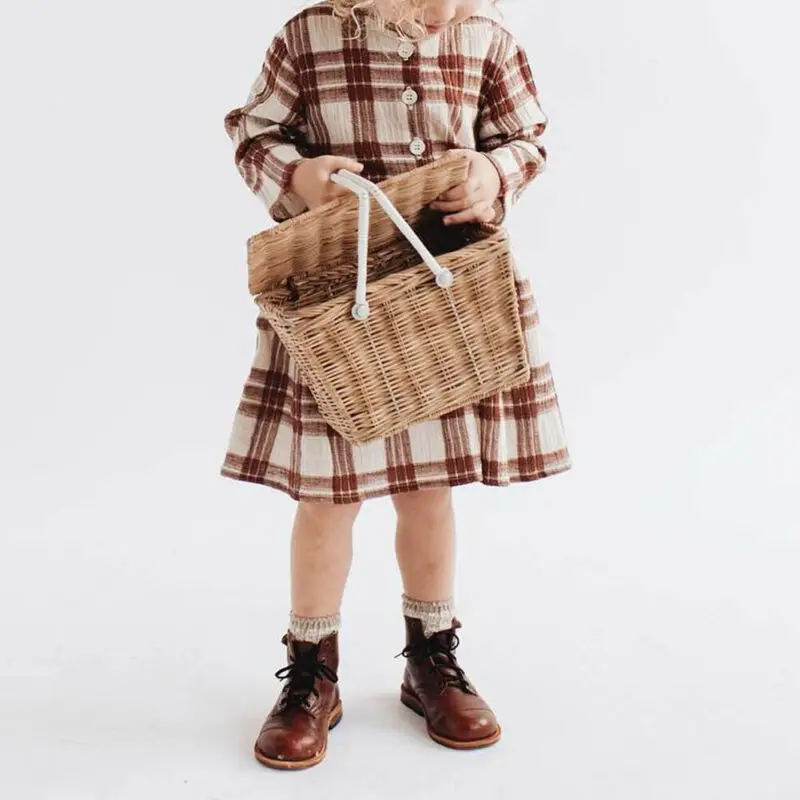 Детское клетчатое платье с длинным рукавом популярное весенне осеннее в стиле