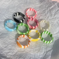 new fashion acrylic plastic green laminated ring pink resin yellow gradient color ring give girl gift party jewelry