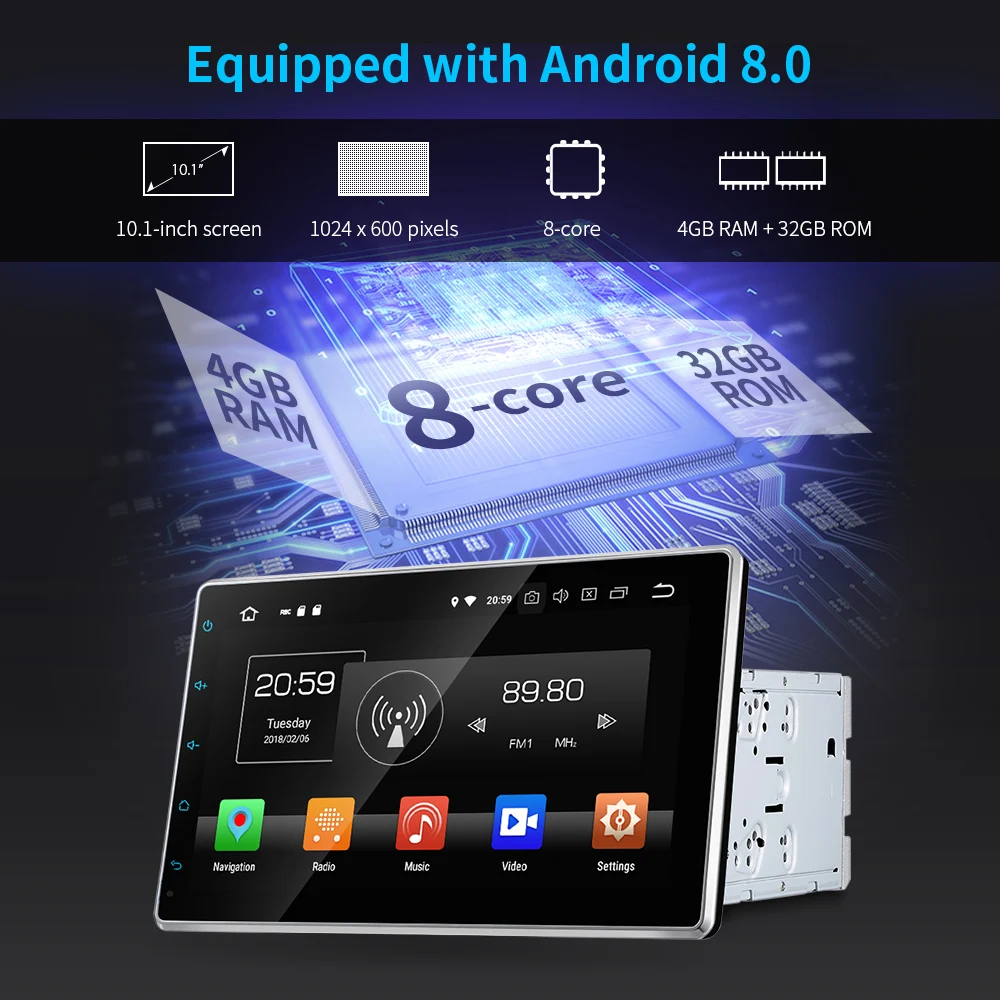 Android 8.0 4GB RAM 32GB ROM Car Multimedia Player 10.1'' Entertainment GPS 4G WiFi Bluetooth Radio MirrorLink | Автомобили и