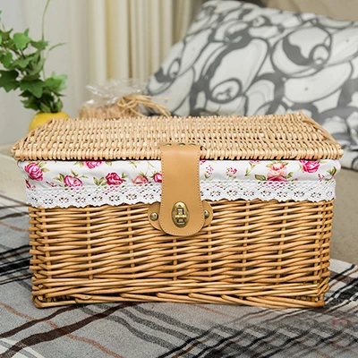 beige rose Креативная бамбуковая плетеная корзина для хранения с крышкой с замком для хранения одежды, коробка для хранения игрушек, органайзер, коробка для хранения - Цвет: beige rose