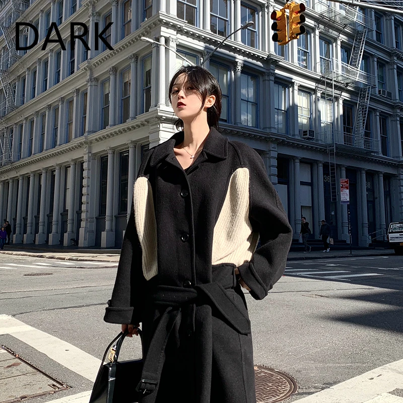 

Темно-осенне-зимнее супер подлинное черное шерстяное вязаное двухстороннее шерстяное пальто с прямой строчкой