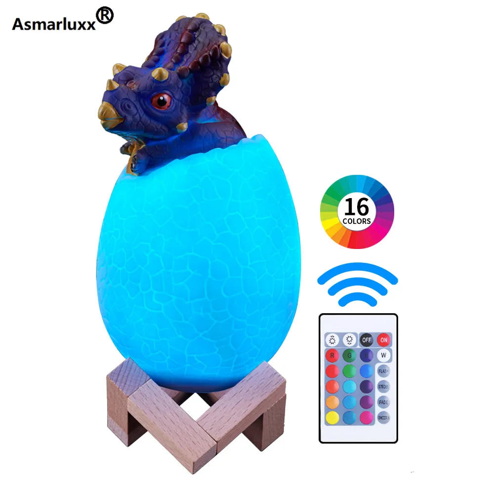

Triceratops Dinosaur Night Light 3 or 16 Colors Dinosaur Egg Lamp for Children Gift USB Remote Control Touch Pat 3D Night Light