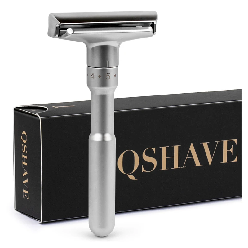 QSHAVE Adjustable Safety Razor Double Edge Classic Mens Shaving Mild to Aggressive 1-6 File Hair Removal Shaver it with 5 Blades QSHAVE Adjustable Safety Razor Double Edge Classic Mens Shaving Mild to Aggressive 1-6 File Hair Removal Shaver it with 5 Blades