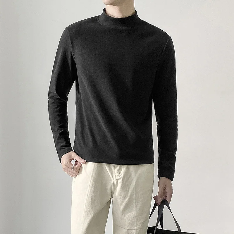 

Autumn Stand-up Collar T Shirt Men Slim Fashion Multicolor Casual Tshirt Men British Style Long-sleeved T-shirt Mens Tops M-4XL