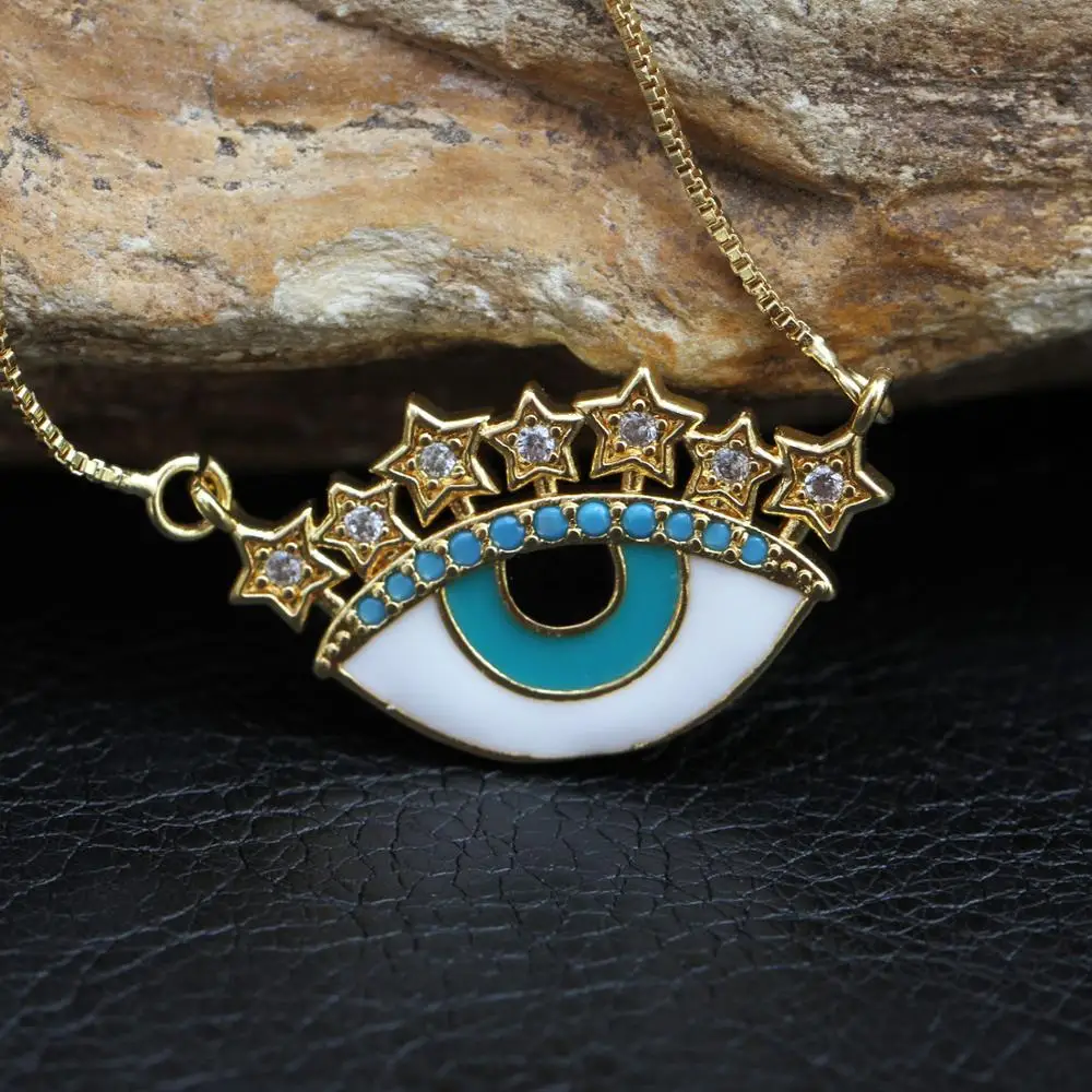 Fashion Lucky eye star evil eye pendant necklace colorful zircon charm gold color girlish choker jewelry designed for women - Окраска металла: B