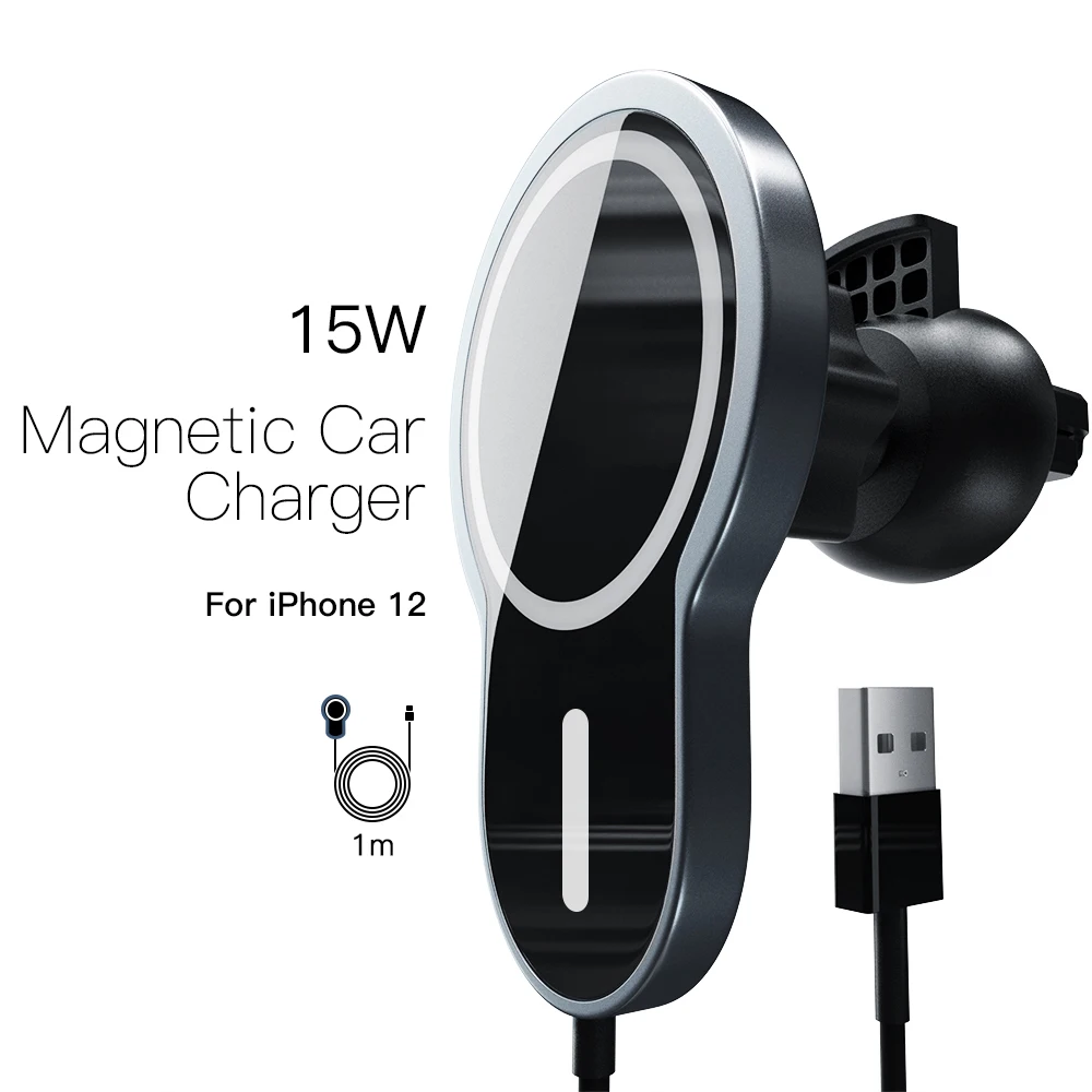 

Magnetic Wireless Car Charger 15W HaloLock USB Port Car Adapter Mount for iPhone 13 12 Pro Max Mini