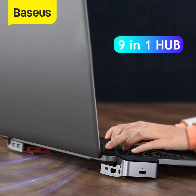 

2022 Baseus USB C концентратор для 4K HD адаптер док-станция USB 3,0 для MacBook Pro 3 USB разветвитель USB-C Type C RJ45 держатель 9 в 1 Тип C концентратор