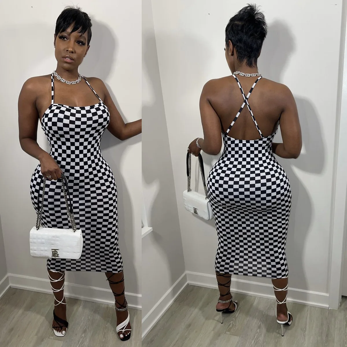 

2021 женское платье в клетку, модное новейшее Слип, Офисная Дамская средняя талия