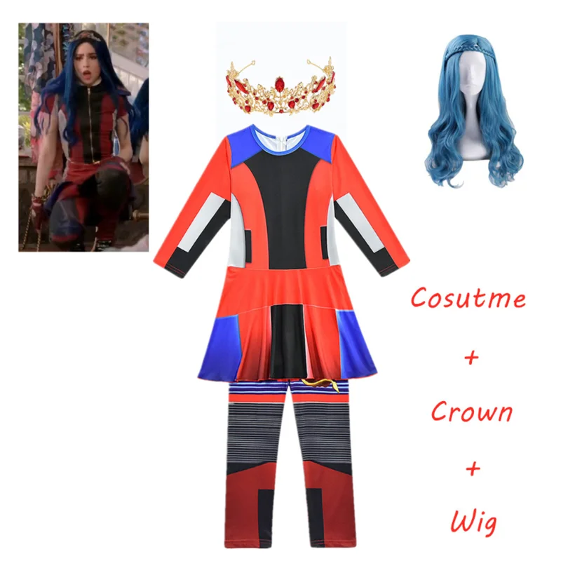 Girls Halloween Descendants 3 Evie Costume Child Costume For Kids Girl Costume Birthday Party Evie Cosplay Jumpsuit Girl Women