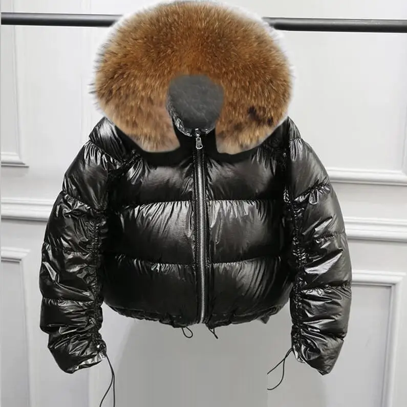 black 2 Пальто с натуральным мехом, Воротник из натурального Лисьего меха,, зимняя куртка, женский свободный короткий пуховик, куртка на белом утином пуху, Толстая теплая пуховая парка - Цвет: black 2