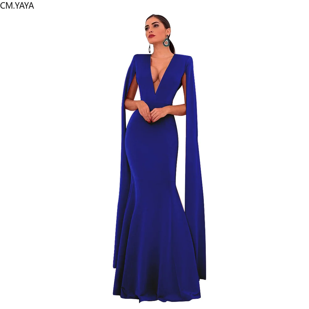 Женское длинное облегающее платье-накидка с глубоким v-образным вырезом и