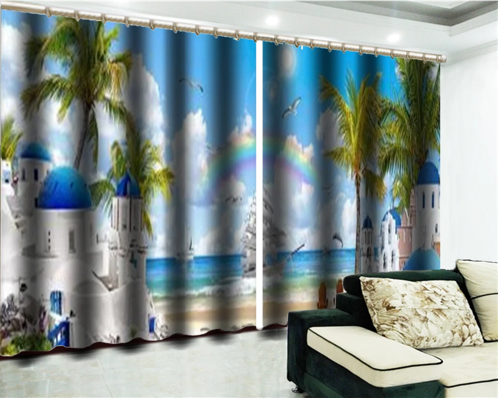 Занавески 7 цветов радужные парусники замок 3d морской пейзаж занавески для