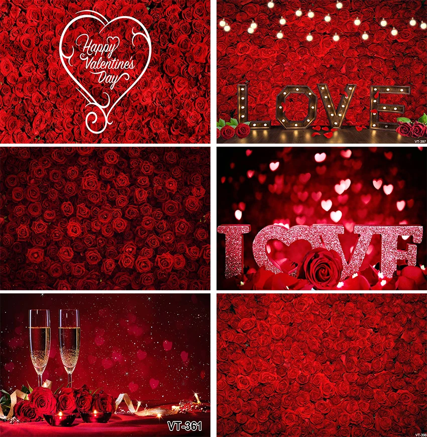 Valentine Backdrop for Photography Party Decor Red Rose Flower Sweet Love Photo Background Bokeh Balloon Valentine's Day Props