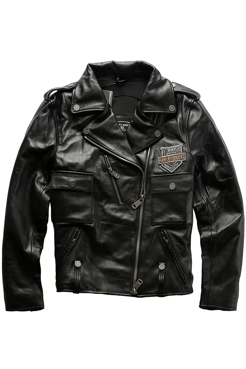 

2021 fashion brand motorcycle leather men rivet zipper moto biker coat men's black cowhide rider jacket