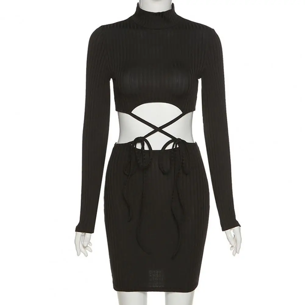 Платье женское молодежное сексуальное с длинным рукавом короткий топ облегающая