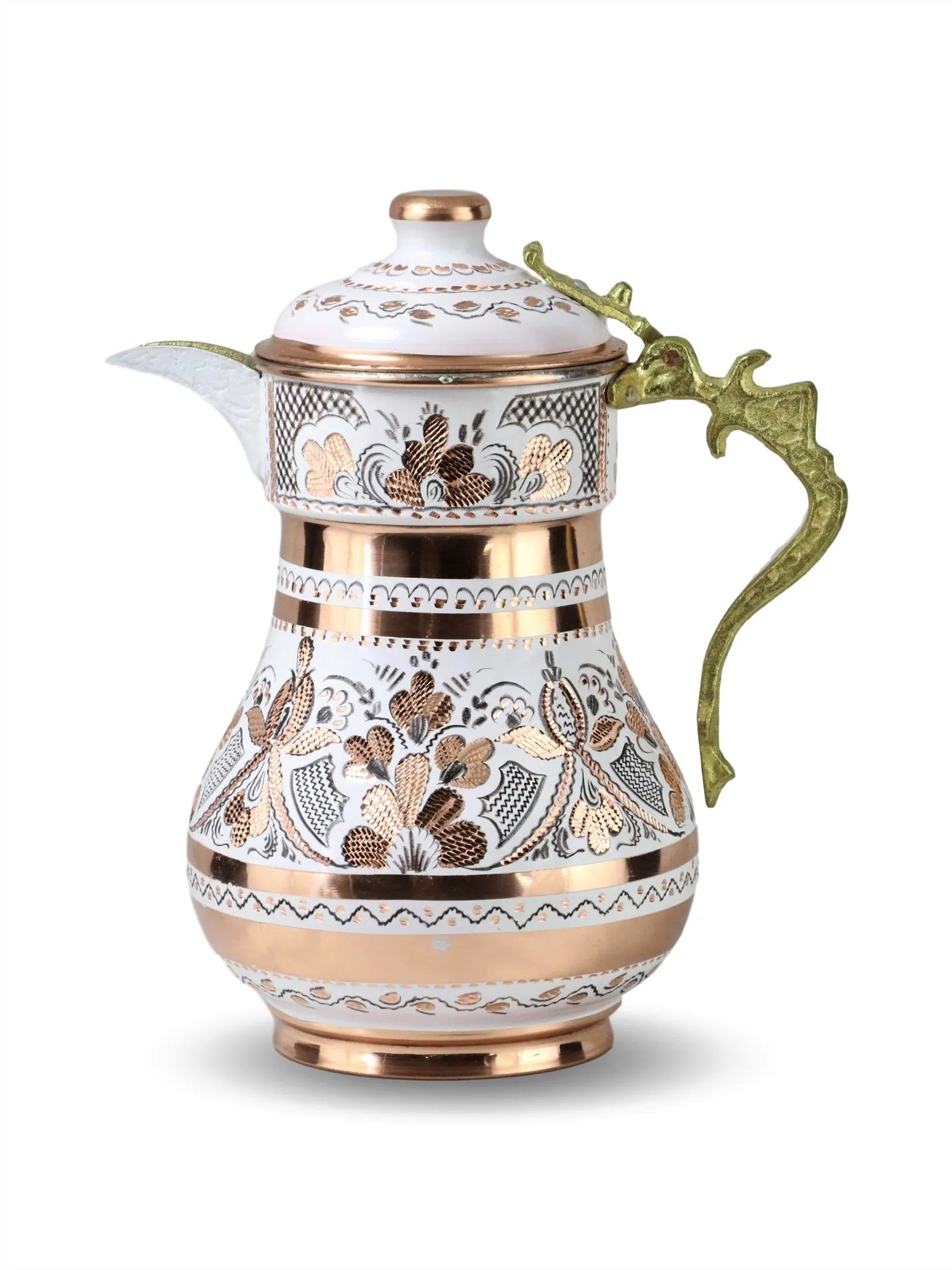 

Morya Copper Water Pitcher with Lid Beverage Carafe Elegant Decanter Jug Juice Handmade Vintage Style Ayran Drinkware White 2L