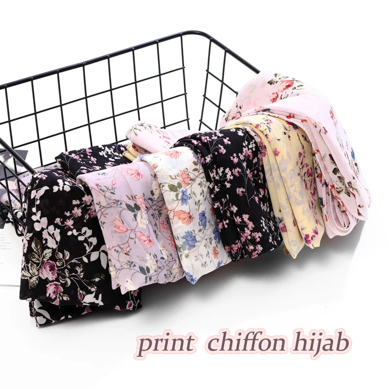 Шифоновый шарф с цветочным принтом Женский мусульманский хиджаб шали исламские