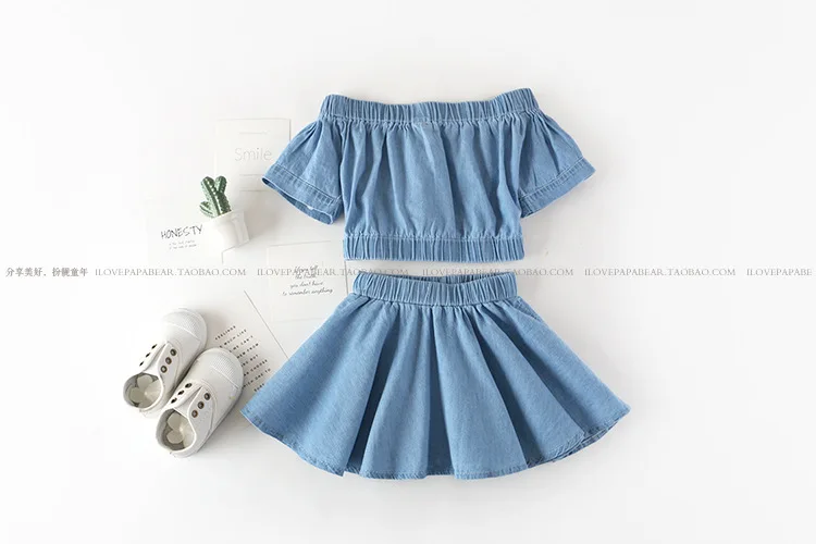 Детская одежда 2021 летняя для маленьких девочек джинсовая футболка + юбка детская
