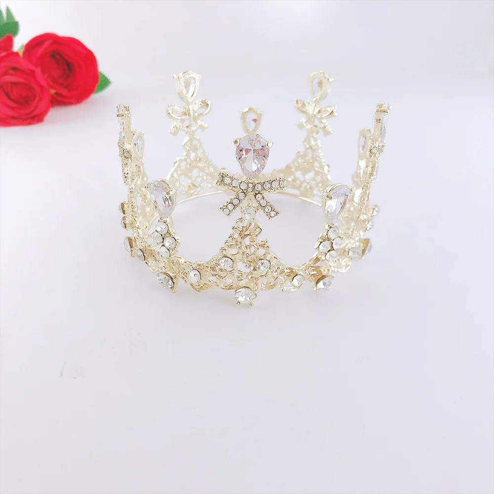 

Children's crown headdress princess birthday show catwalk baby photography props children's crown round golden show girl hair ac