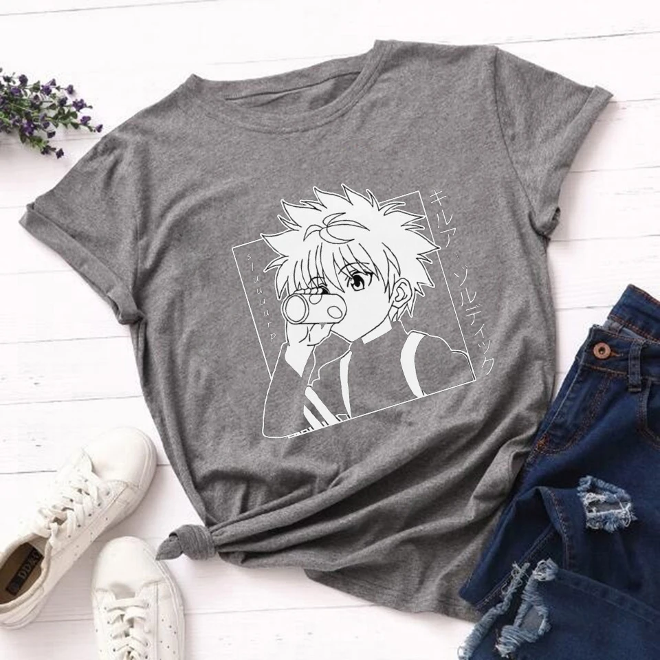 

Hunter X Hunter Tshirt Women Short Sleeve T-shirts Tops Tee Killua Zoldyck T-shirt Crew Neck Anime Tee Shirt Clothes Tops Women