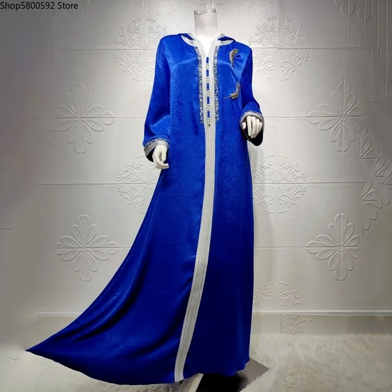 2022 Ramadan Mubarak Abayas For Women Dubai Muslim Hooded Dress Jalabiya Kaftan Moroccan Turkish Evening Gown Islam Clothing