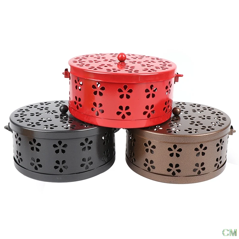 

Garneck Iron Mosquito Coil Holder Retro Portable Round Fireproof Incense Holder
