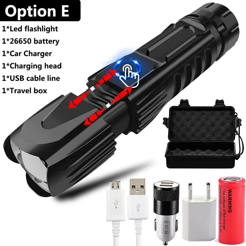 Option E XLamp XHP90 самый мощный Usb масштабируемый светодиодный флэш-светильник Xhp70.2 тактический флэш-светильник фонарь 26650 с умным управлением чипом - Испускаемый цвет: Option E