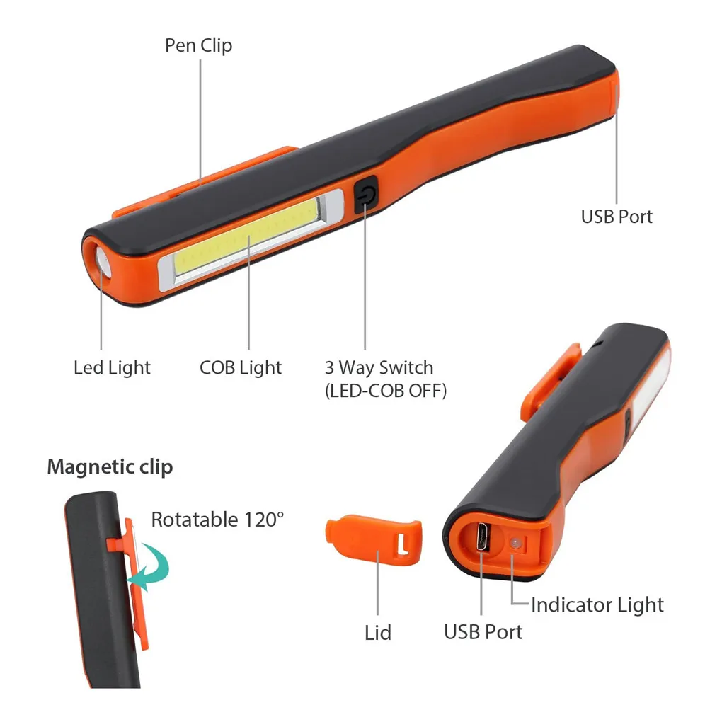 

COB Fishing Light Hook Work Hand Lamp Emergency Torch Work Light USB Cable 3W LED Work Hand Lamp Flashlight Lamp