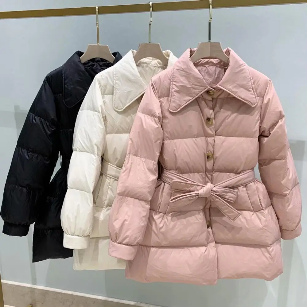 Женский пуховик на 90% белом утином пуху теплая непродуваемая куртка свободного