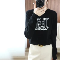 2021 women autumn and winter o neck cashmere sweaters knitted pullovers fashionable embroidered letter cashmere sweater female