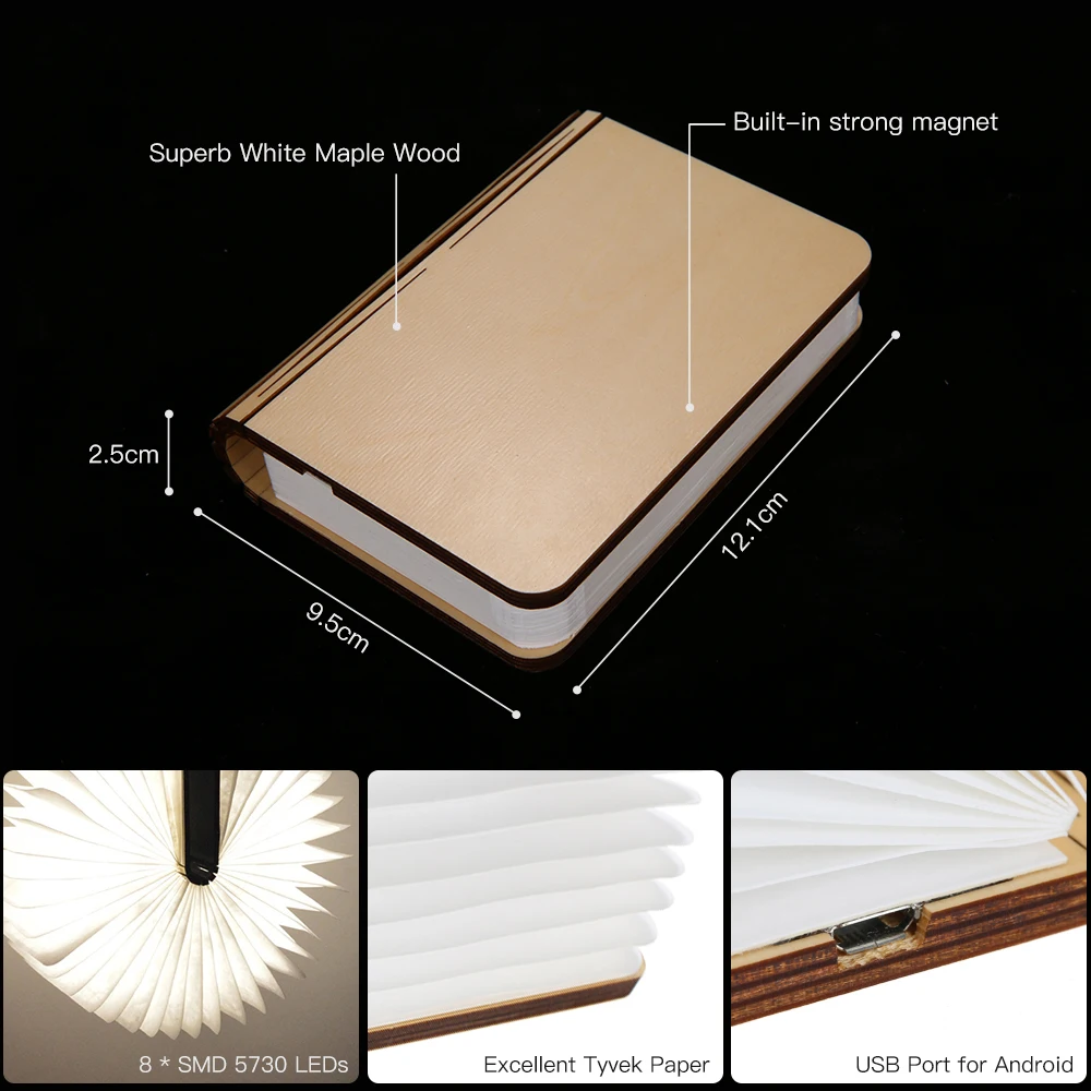 Портативный USB Перезаряжаемый светодиодный складной магнитный деревянный