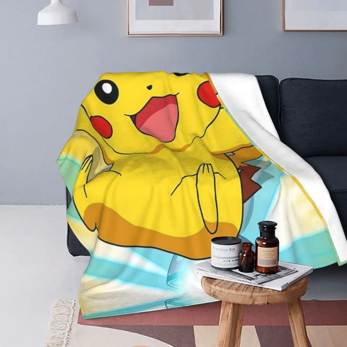 Bikachu-Manta de terciopelo de Anime para cama y dormitorio, cobertor transpirable de cara bonita, superc&aacute;lido, para primavera y verano-0