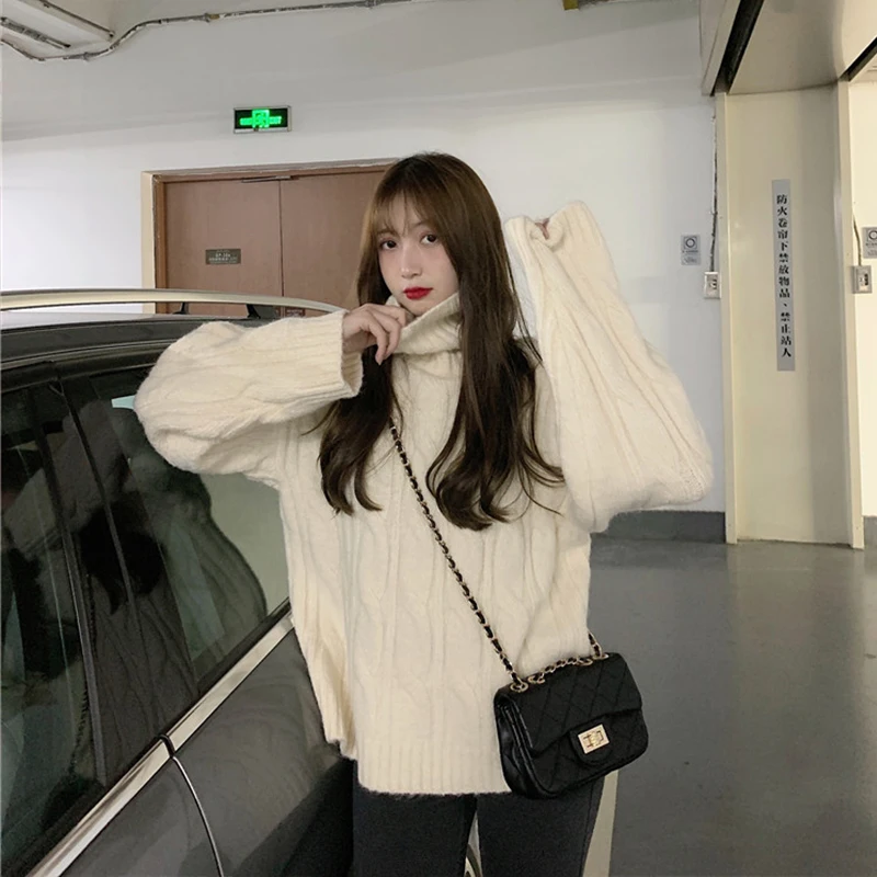 

Однотонные пуловеры с высоким воротником, женский свитер с вышивкой в виде головы, новые милые свитера с длинным рукавом, повседневный винт...