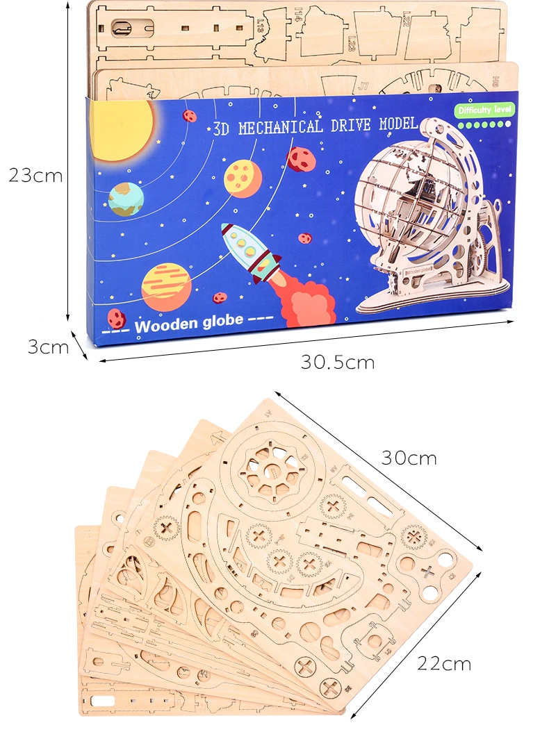 Деревянный глобус головоломка 3D DIY механический привод модель Трансмиссия вращающиеся головоломки для сборки украшения дома и офиса игрушки для взрослых