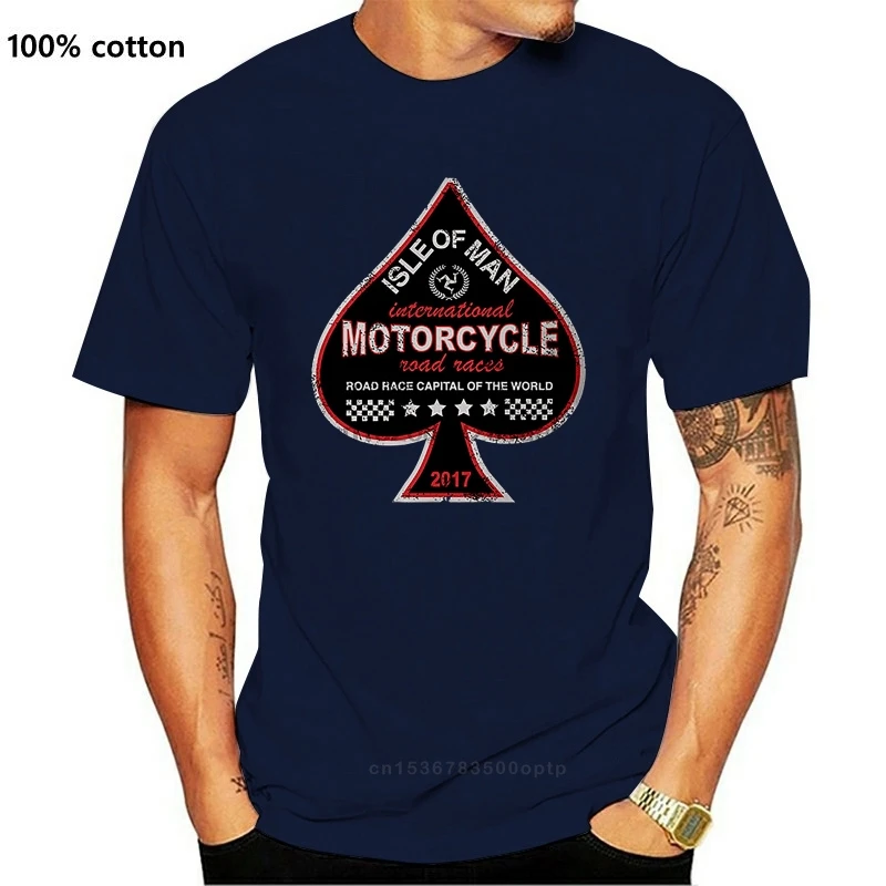 

2021 Summer Men Cotton Clothing Printed Round Man T Shirt Isle Of Man TT Road Race Ace Of Spades Motorcycle Tee Shirt