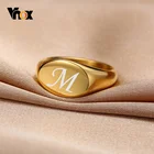 Женское кольцо Vnox с гравировкой, овальное кольцо из нержавеющей стали 9 мм начального золотого цвета, минималистичное Подарочное Ювелирное Украшение на палец