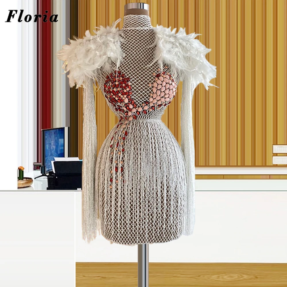 Customized 2021 White Tassel Evening Dresses Short Celebrity Dress Arabic Beading Red Carpet Runaway Prom Gowns Robe De Soiree