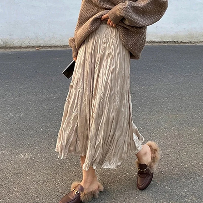 Женская плиссированная юбка с высокой талией черная Повседневная