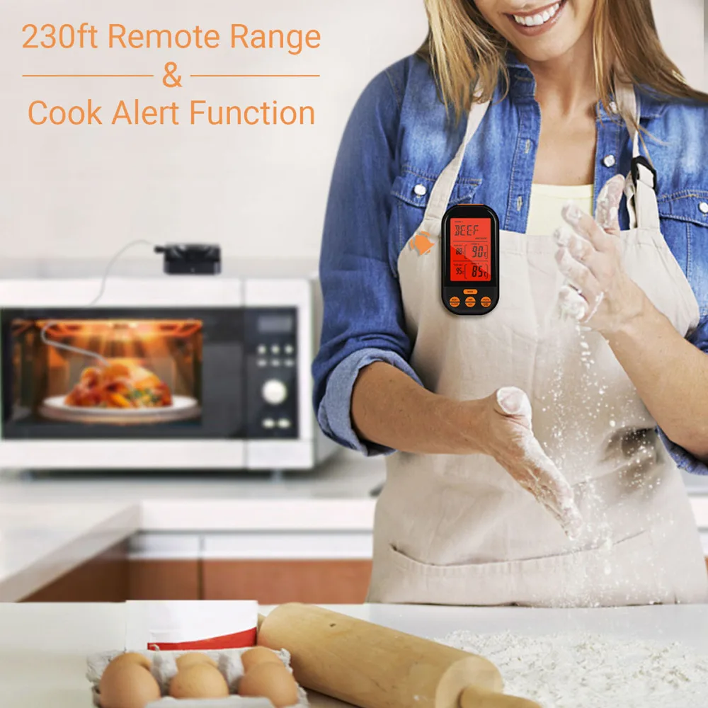 

Wireless Remote Digital Cooking Food Meat for Oven Kitchen Outdoor BBQ Grill Without Battery (Orange Bac