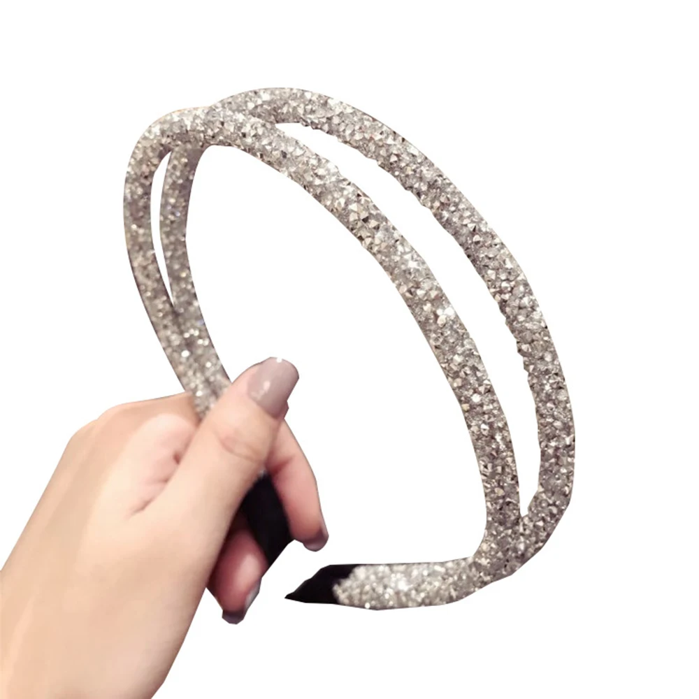 

New Fashion Korea Flash Diamond Double Root Hairband Hair Accessories Simple Headwear For Women