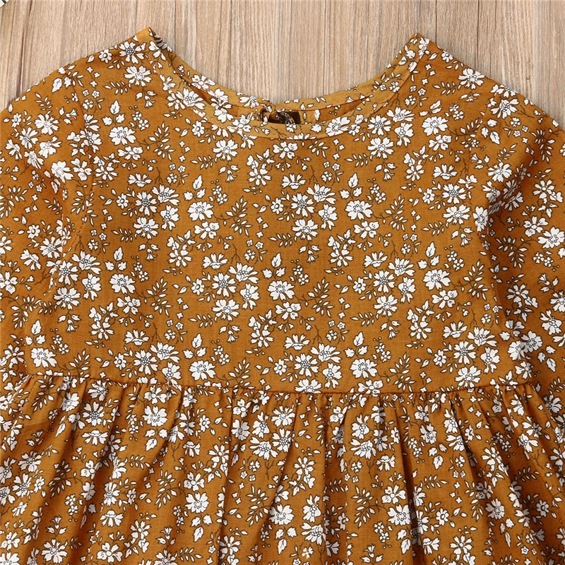 Pudcoco 2019 Autumn Toddler Infant Baby Girl Floral Clothes Long Sleeve Dress Tutu Fall Yellow Dresses | Детская одежда и обувь