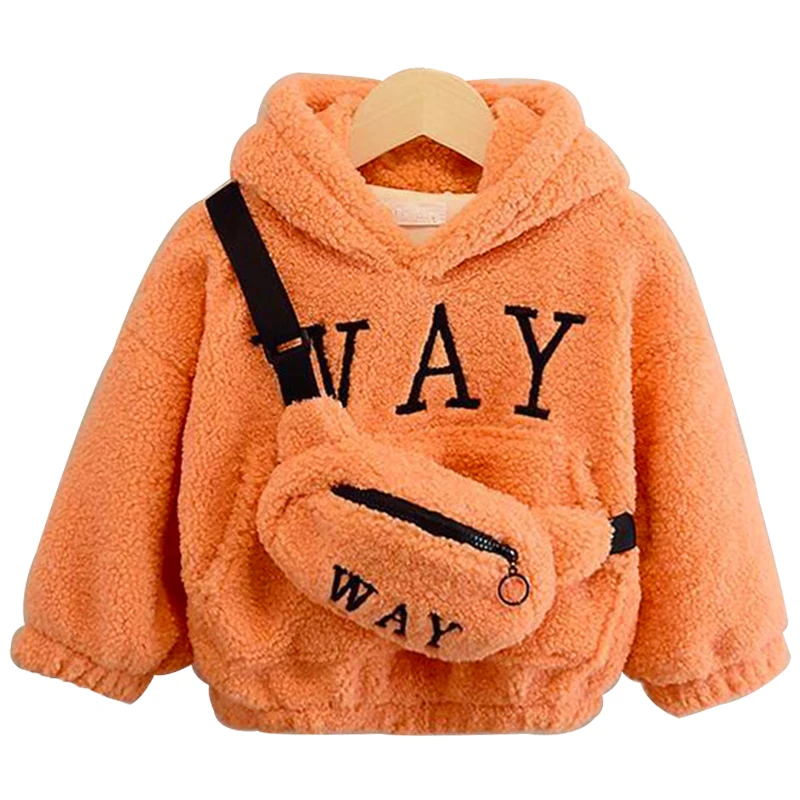 

HH Autumn Winter Sweatshirt Hoodies for Girls Wool Thicken Sweatshirts for Boys Fashion Warm With Bag Long Sleeves Kids Clothes