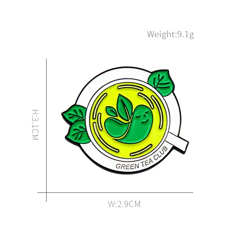 Креативный дизайн значка из эмали для зеленого чайного клуба в виде карикатуры из сплава подходит для бейджей, запонок на воротники и аксессуаров на рюкзаки в подарок.