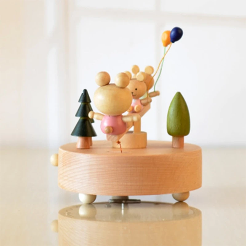 

Seesaw Little Bear Wooden Music Box Table Home Decoration Children's Day Gift