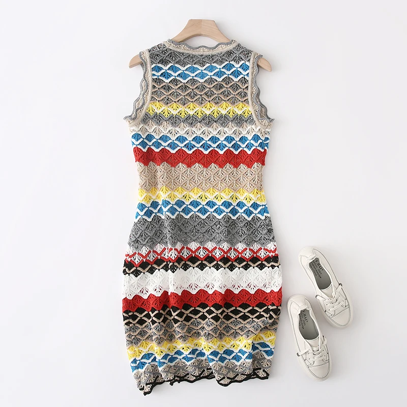 Винтажное шикарное вязаное мини-платье в цветную полоску для женщин 2019 модное