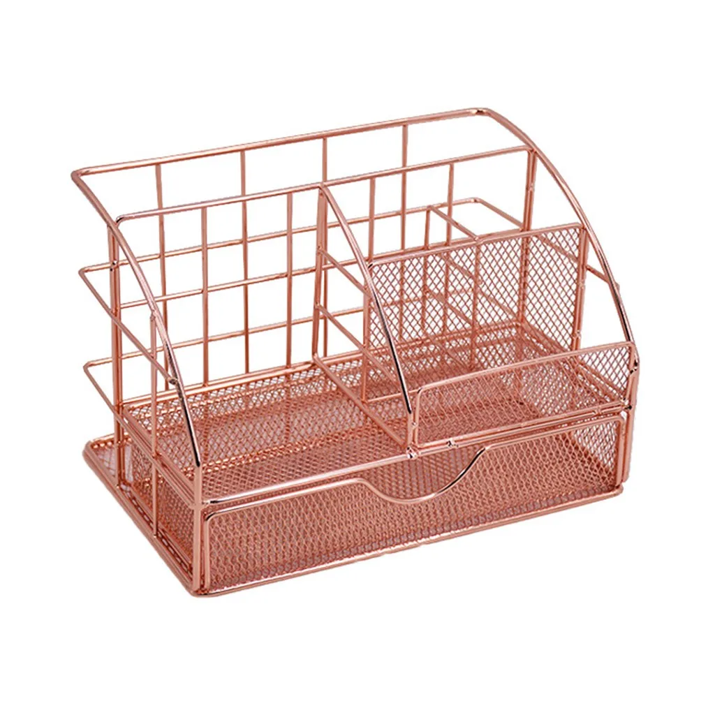 

Mesh Desk Organizer Pen Holder Accessories Storage Caddy with 6 Compartments and Drawer Office Supplies Gift Dropshipping