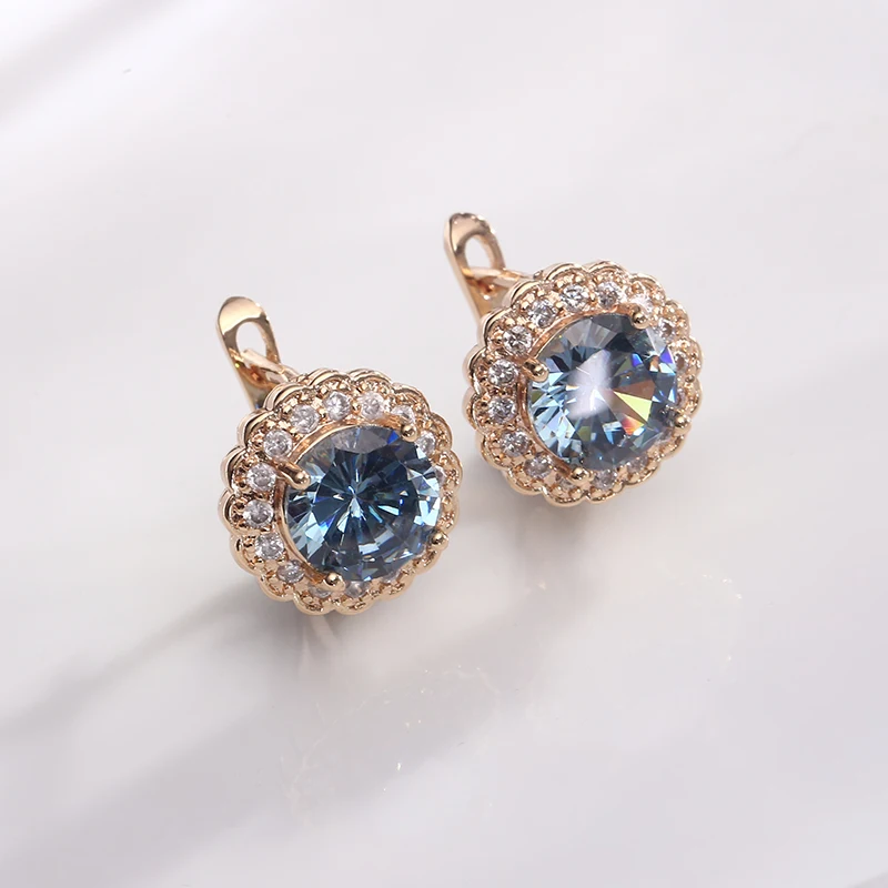 gold blue MAIKALE, модные женские серьги-гвоздики, золотые, серебряные, круглые серьги, инкрустированные кубическим цирконием, высокое качество, роскошные серьги, ювелирное изделие - Окраска металла: gold blue