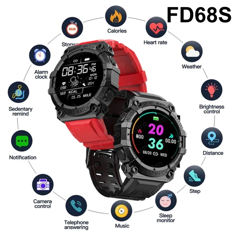 

FD68S Smart Watch Sports Smartwatch Heart Rate Blood Pressure Monitor Intelligent Clock Hour Dial Push Weather Fitness Tracker