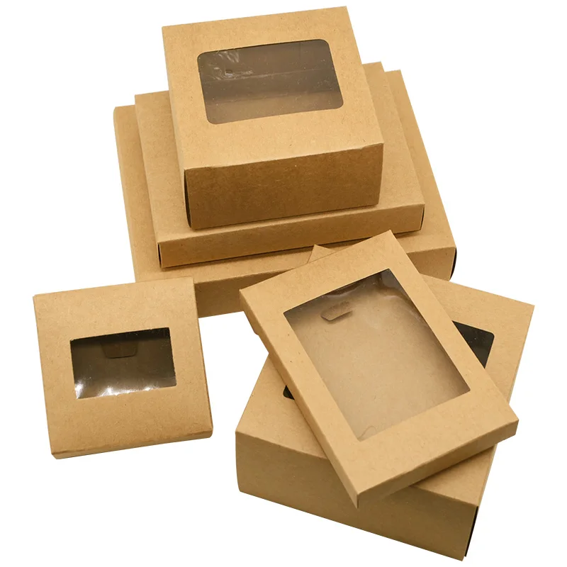 

6pcs Kraft Paper Box Window Candy Gift Boxes Cookie Box Food Packaging Box Diy Jewelry Display Storage Packing Box Party Supplie